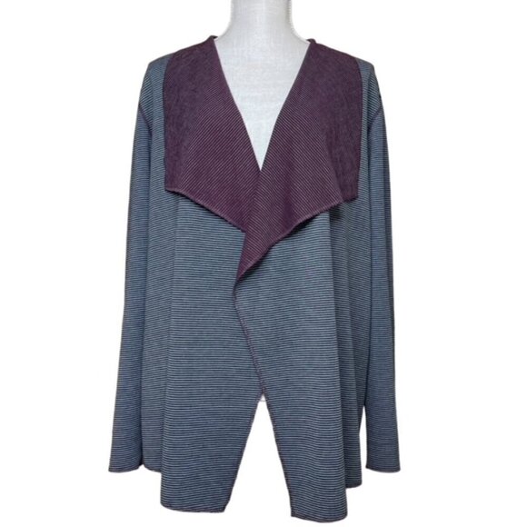 WEEKENDS BY CHICO'S Reversible Harvest Stripe Drape Front Sweater - Size XL - Picture 4 of 9